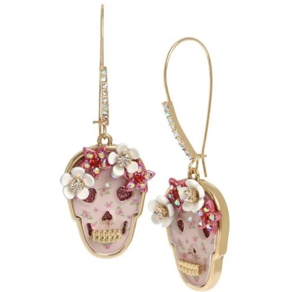 Betsey Johnson Skull Earrings Dangle Enamel NWT - Picture 5 of 5